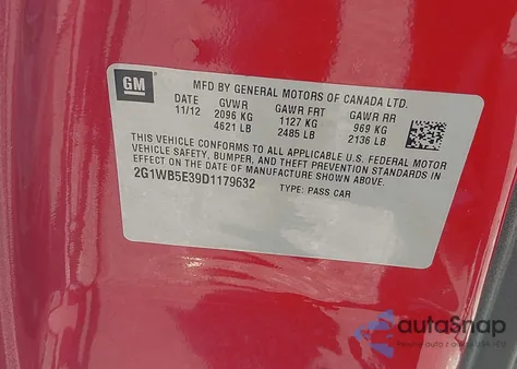 2013 Chevrolet Impala Lt from USA, damaged, VIN 2G1WB5E39D1179632